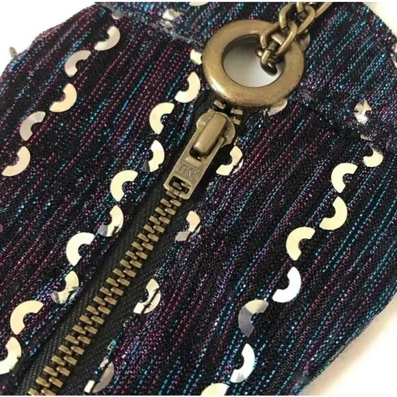 New Free People Coin Purse Key Pouch Black Sequin Zip NWT and NWOT - Picture 2 of 5